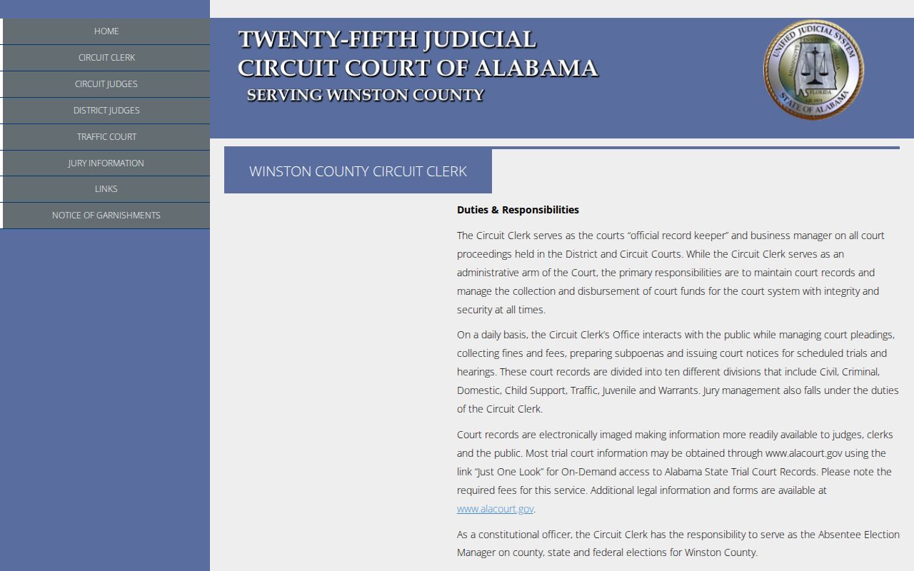 Winston County Circuit Clerk Alabama court office profile