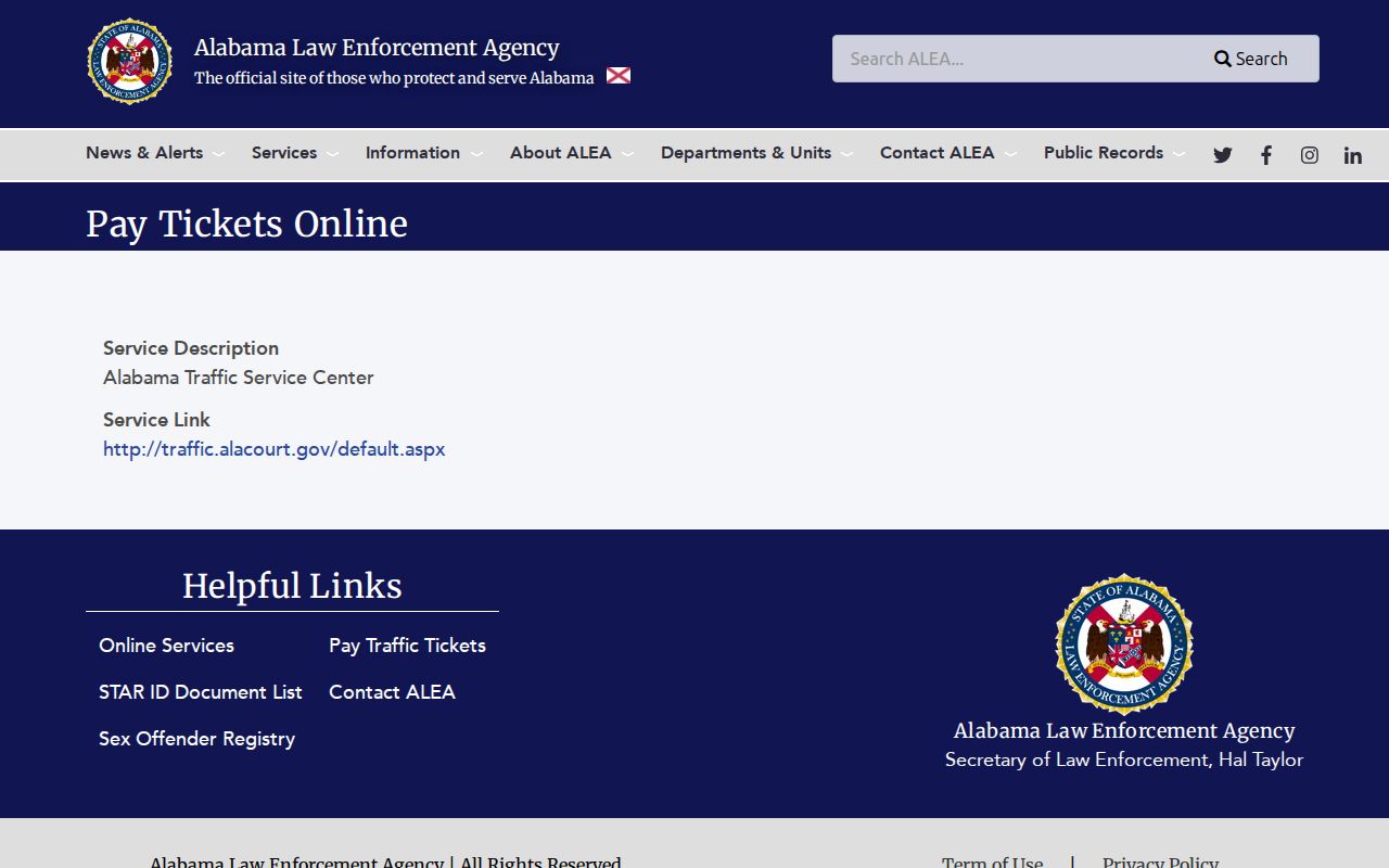 Winston County court charge records and ALEA online ticket service