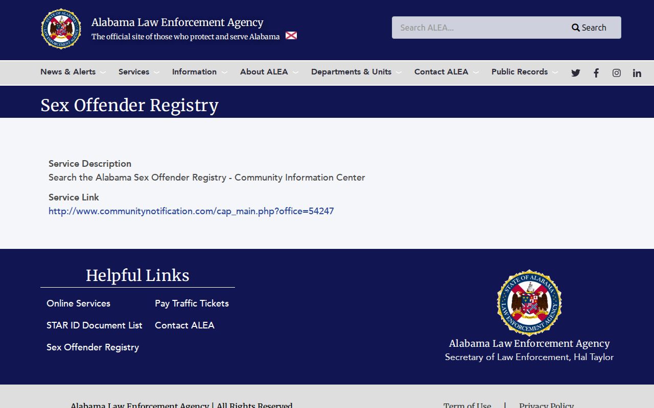 Winston County criminal court records and ALEA registry service page