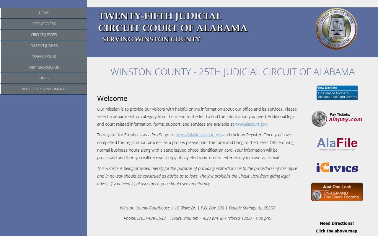 Winston County Court records official AOC access page