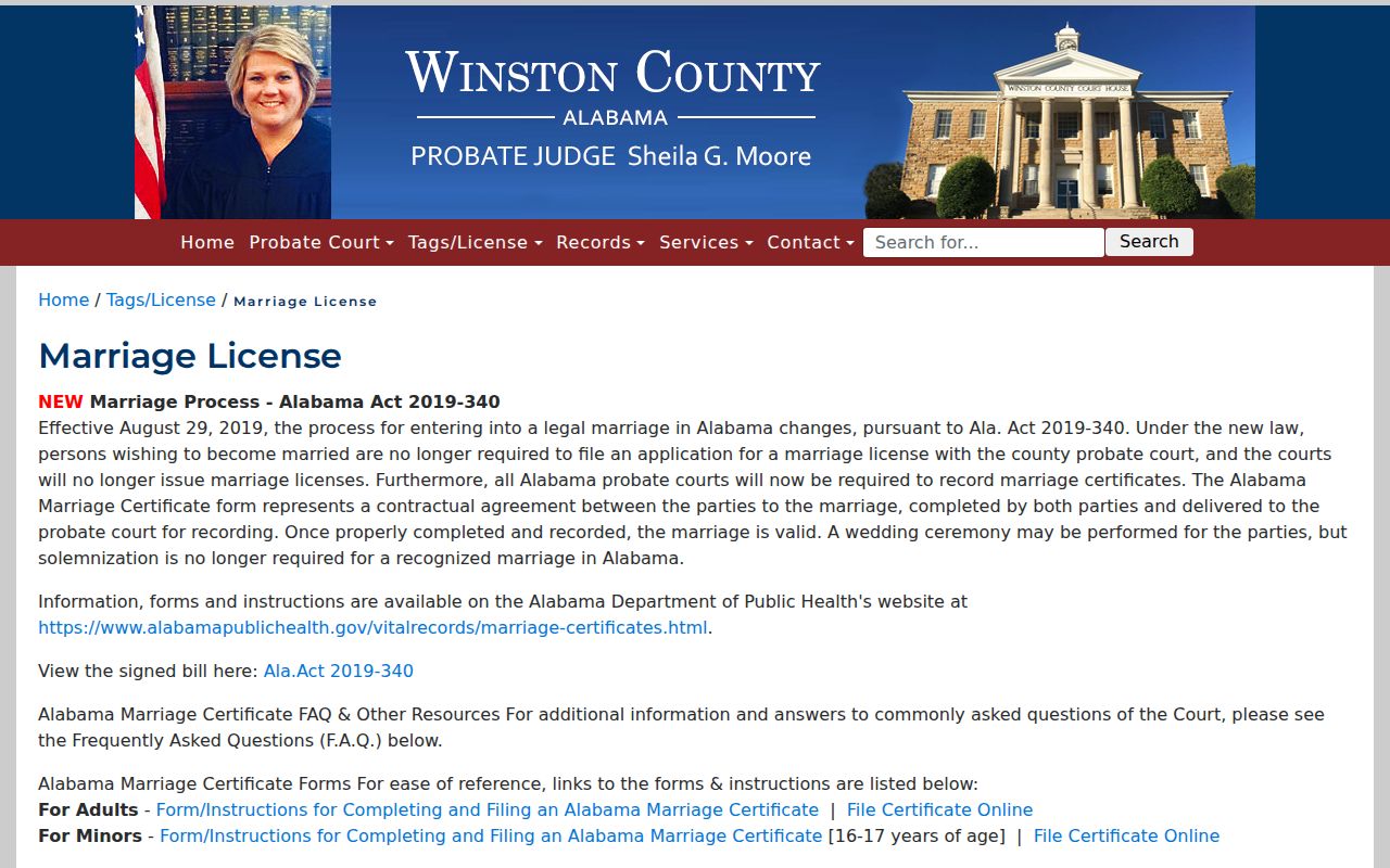 Winston County marriage records and certificate filing page