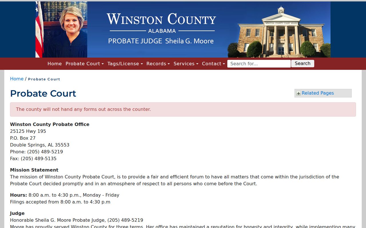 Winston County Probate Court jurisdiction and record duties