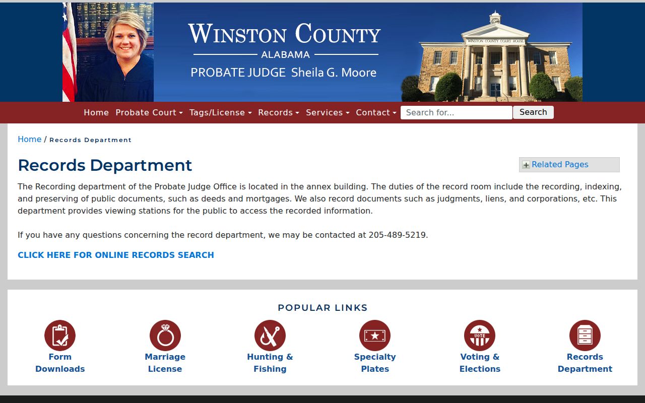 Winston County probate records department and public viewing services