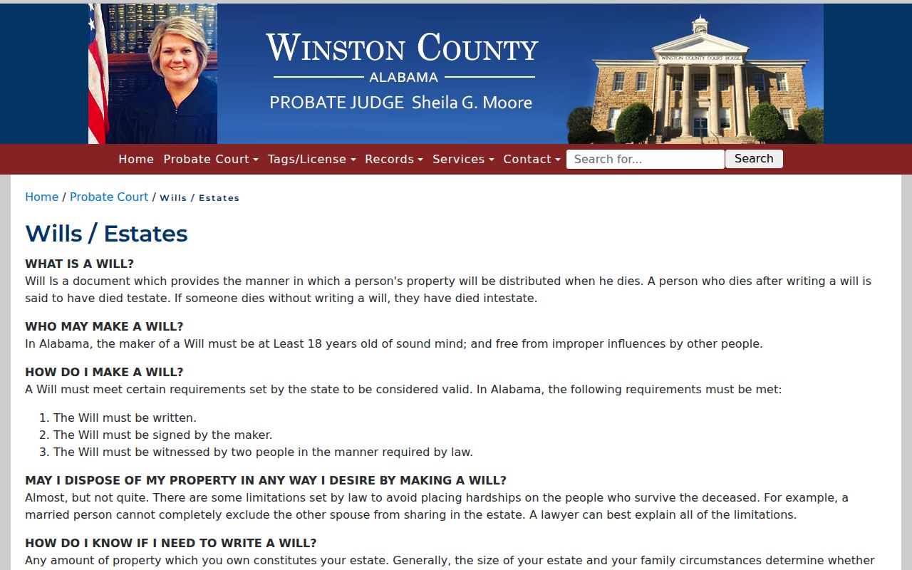 Winston County probate records for wills and estates