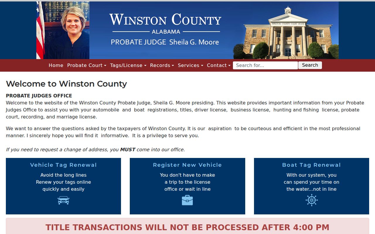Winston County Probate Court records office home page
