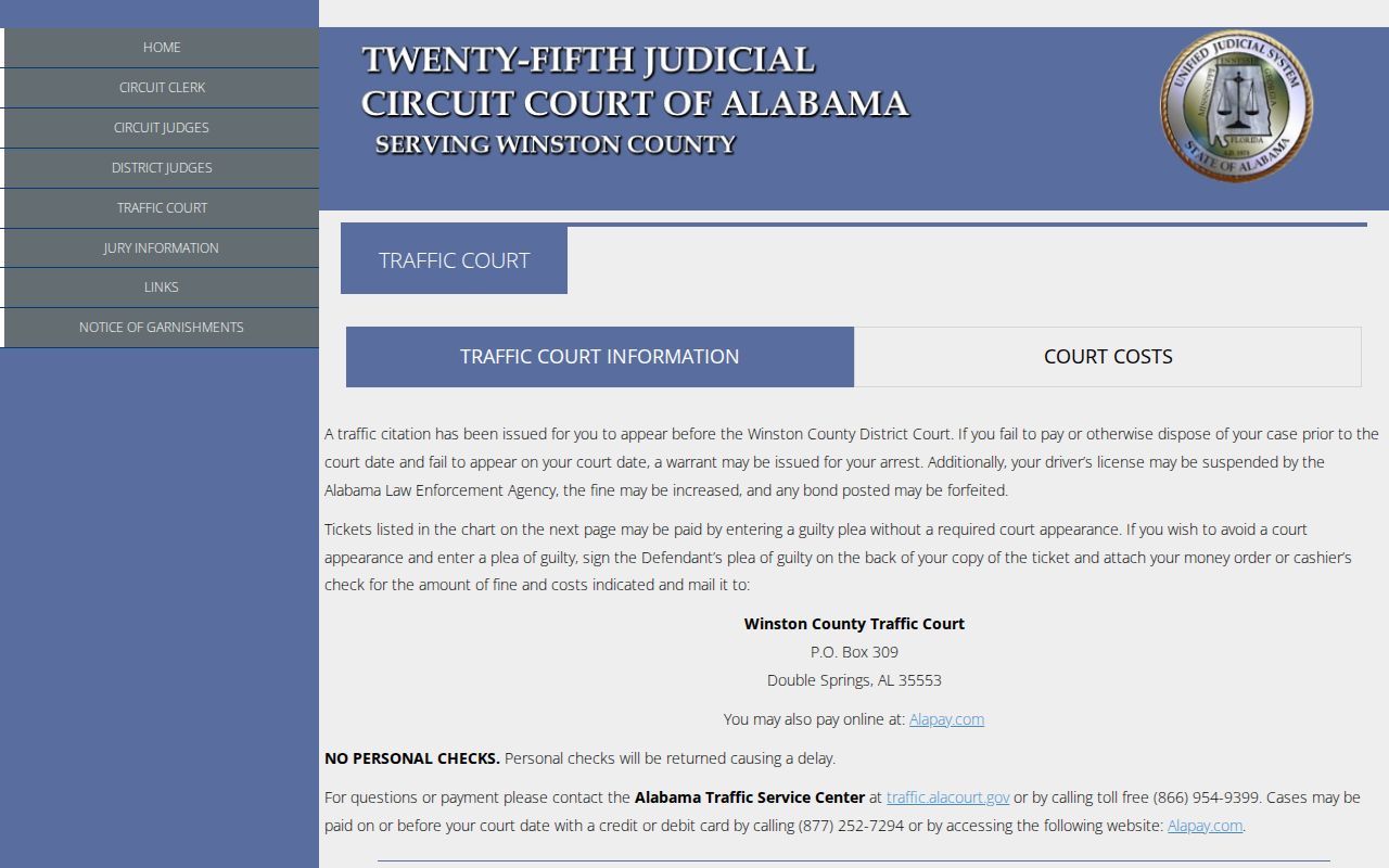 Winston County traffic court records and official traffic instructions